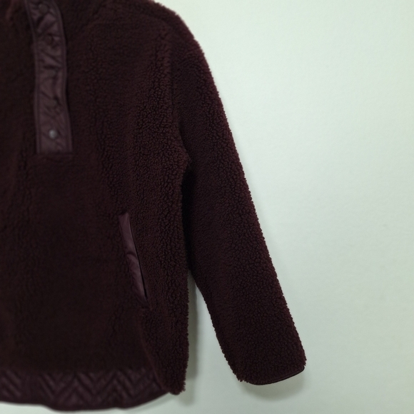 ATHLETA Burgundy Thick Athleisure Sherpa Pullover Snap Streetwear Jacket Size M - Picture 7 of 13